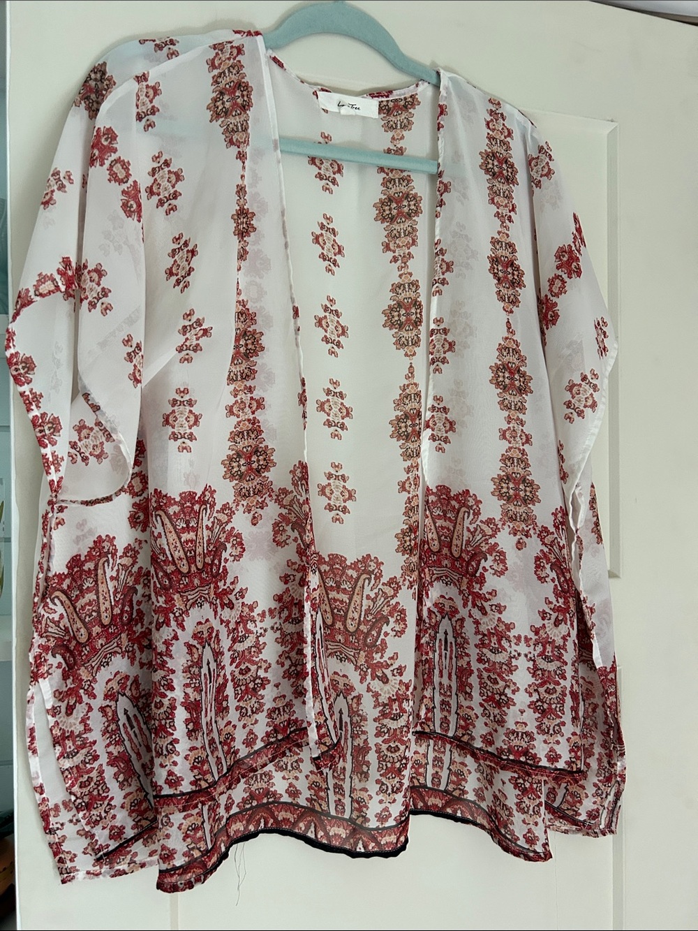 Love Tree White Sheer Kimono with Red Floral Print
